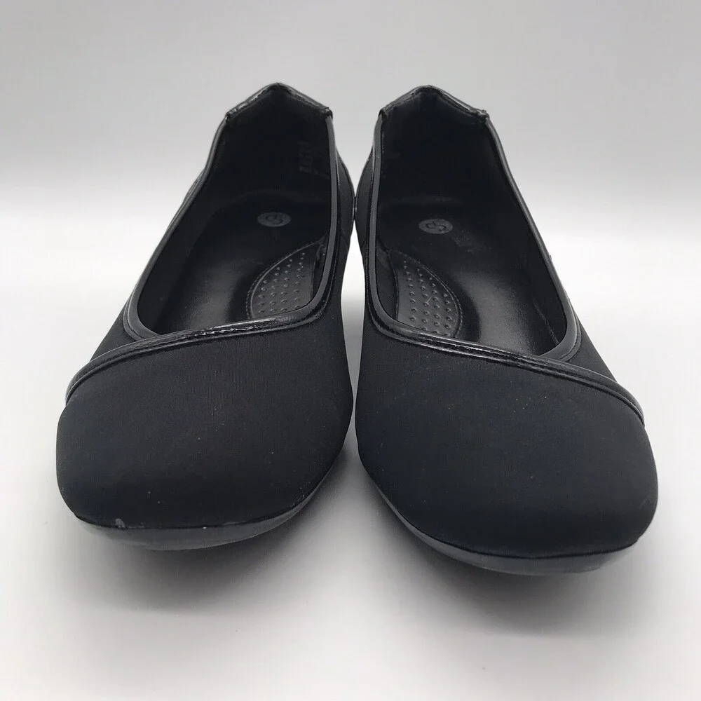 C.P. Company Women's size 9W Black on Black Fabric & Patent Wedge Comfort Shoes